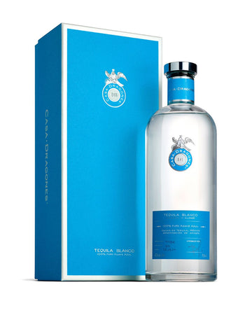 Tequila Casa Dragones Blanco bottle and case